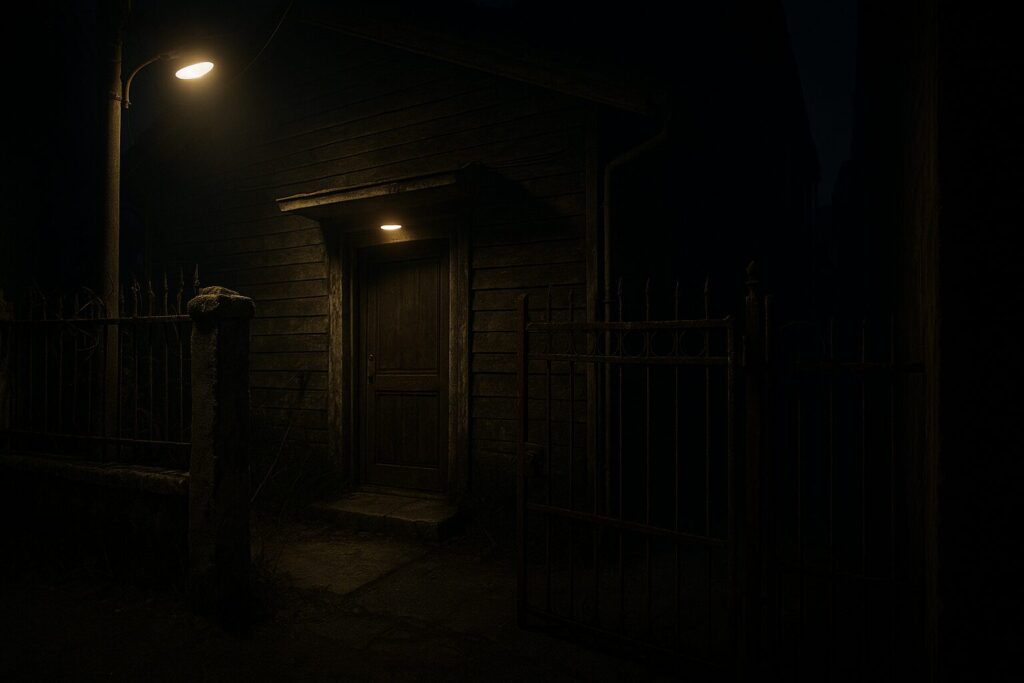 夜間に防犯上リスクが高い放置空き家の玄関