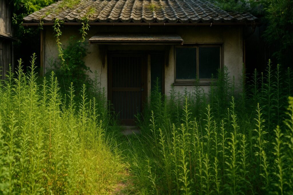 空き家大阪.com|大阪の空き家管理ならお任せください 1 雑草が伸び放題の大阪の放置空き家の庭